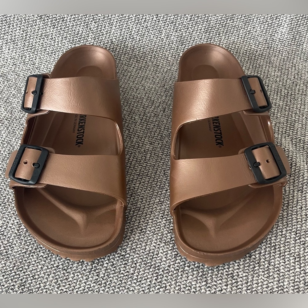 Birkenstock Brown Sandals with Adjustable Straps and Contoured Footbed